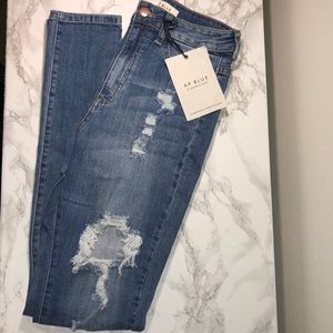 AP Blue High Rise Skinny Thigh Destroyed Jeans